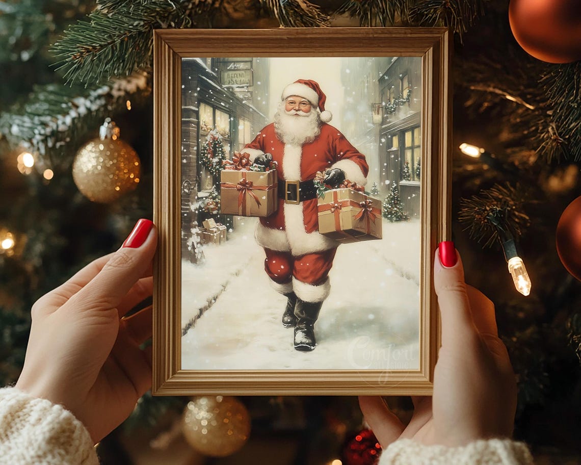 Santa Claus Print Vintage Christmas Wall Art Christmas Snowy Street Print Winter Holiday Decor Antique Christmas Gift Neutral Santa Wall Art - Image 6