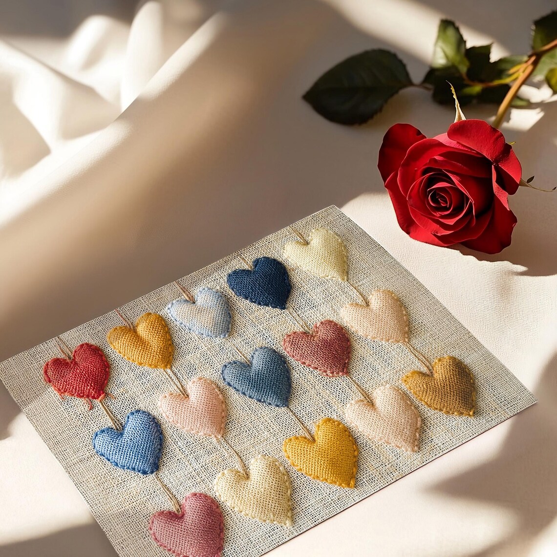 Stitched Fabric Hearts Burlap Farmhouse Rustic Valentine Wall Poster - Image 4