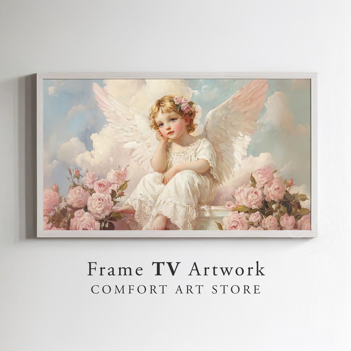 Dreamy Cherub Angel Roses Frame TV Artwork Romantic Vintage Poster - Image 3