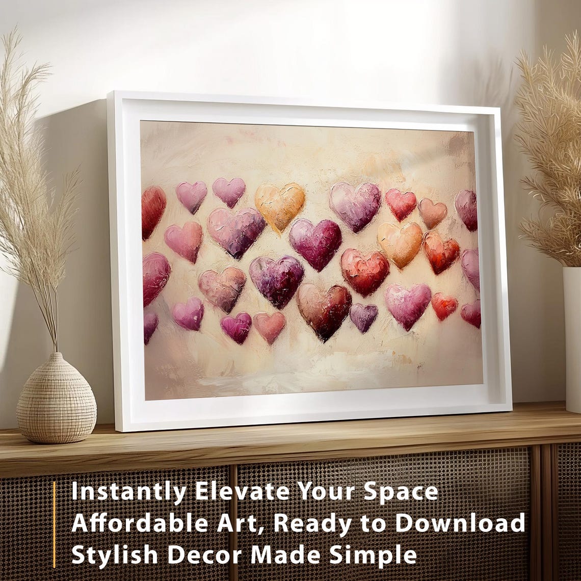 Ombre Plum Pink Hearts Rows Oil Painting Valentines Decor Poster - Image 3