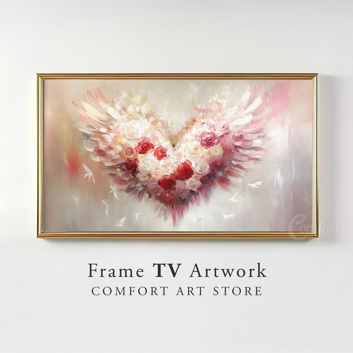 Valentines Day Frame Tv Art Frame Tv Red Pink Heart Of Roses Tv Vintage Valentines Heart Wings Painting Moody Romantic Home Dcor - Image 2