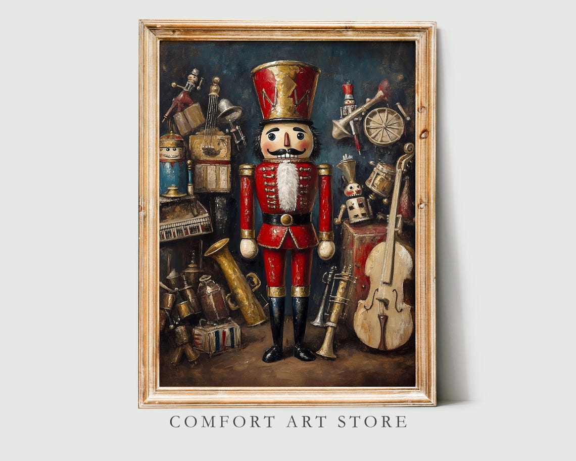 Nutcracker Soldier Surrounded by Vintage Brass Instruments Wall Art