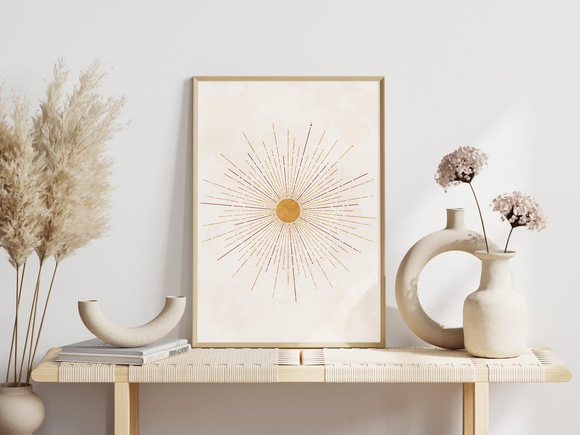 Boho Wall Art Print Boho Wall Decor Mid Century Modern Sunburst Illustration Sun Poster Minimalist Poster Boho Sunrise Art Sunset - Image 6