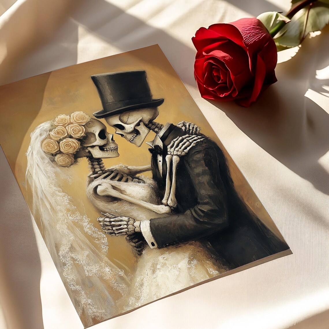 Skeleton Bride Groom Wedding Painting Dark Academia Romantic Poster - Image 2