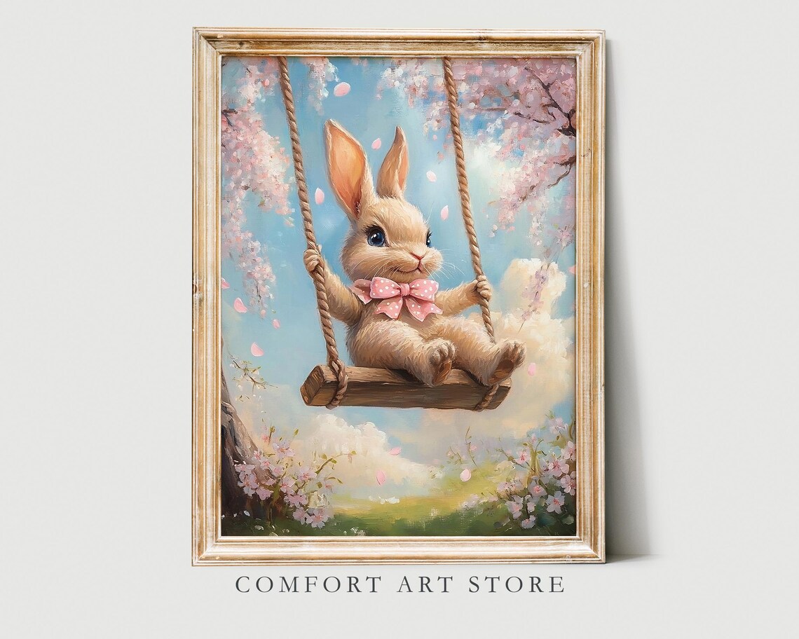 Easter Bunny Print, Vintage Spring Nursery Decor