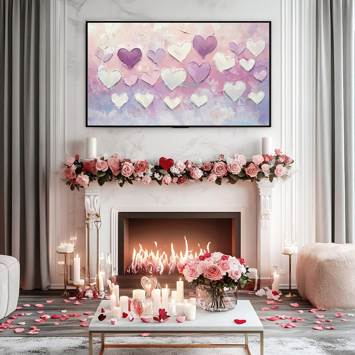 Purple Lavender Impasto Hearts Frame TV Art Romantic Pastel TV Poster - Image 4