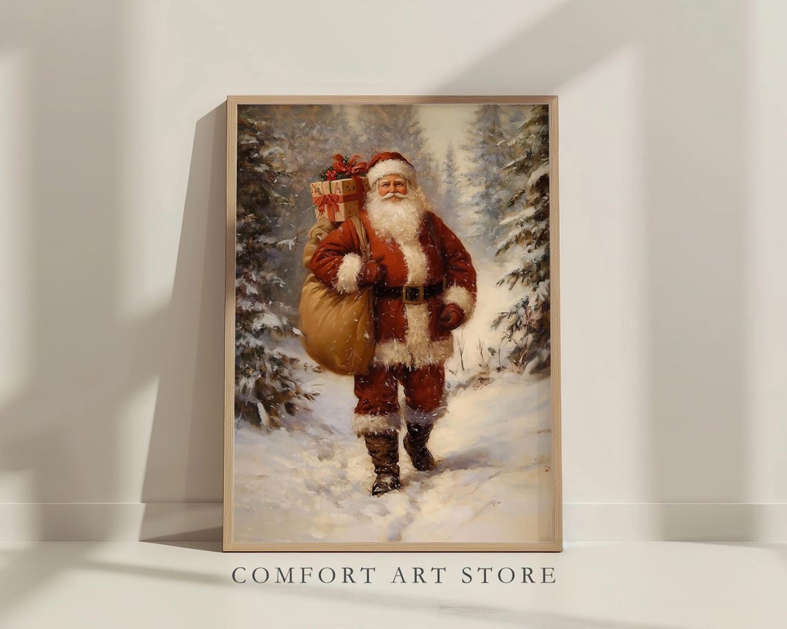 Vintage Christmas Santa Claus Wall Art Print Christmas Holiday Decor Santa Scene Dark Academia Winter Gifts Christmas Holiday Art - Image 6