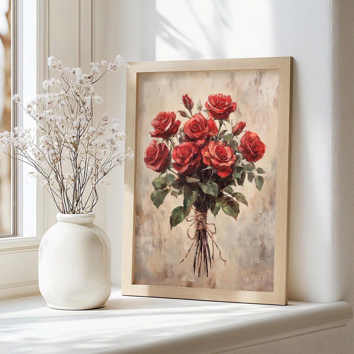 Valentines Day Red Roses Bouquet Vintage Art Print - Image 4