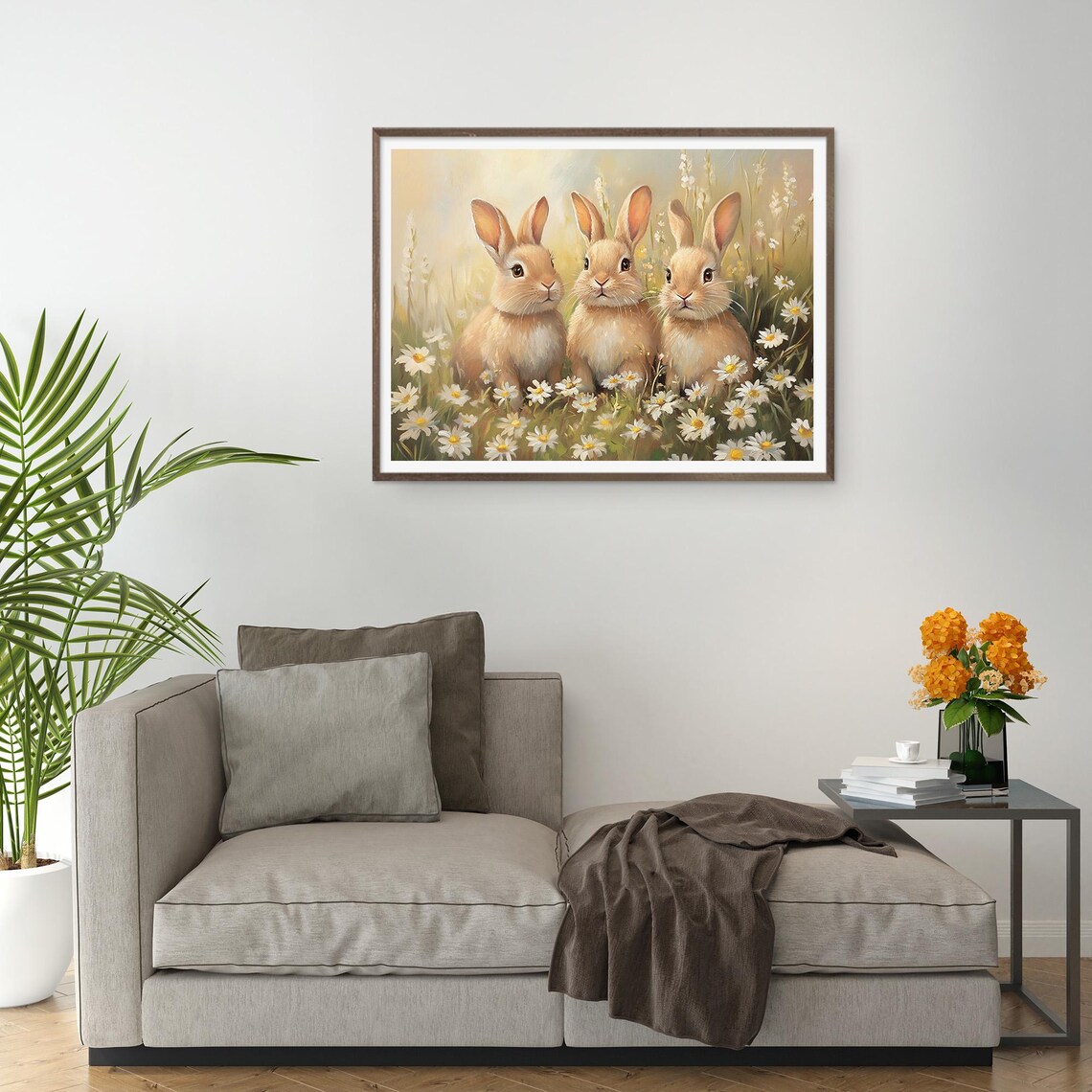 Easter Bunny Print, Cute Spring Wildflower Nursery Decor - Image 2