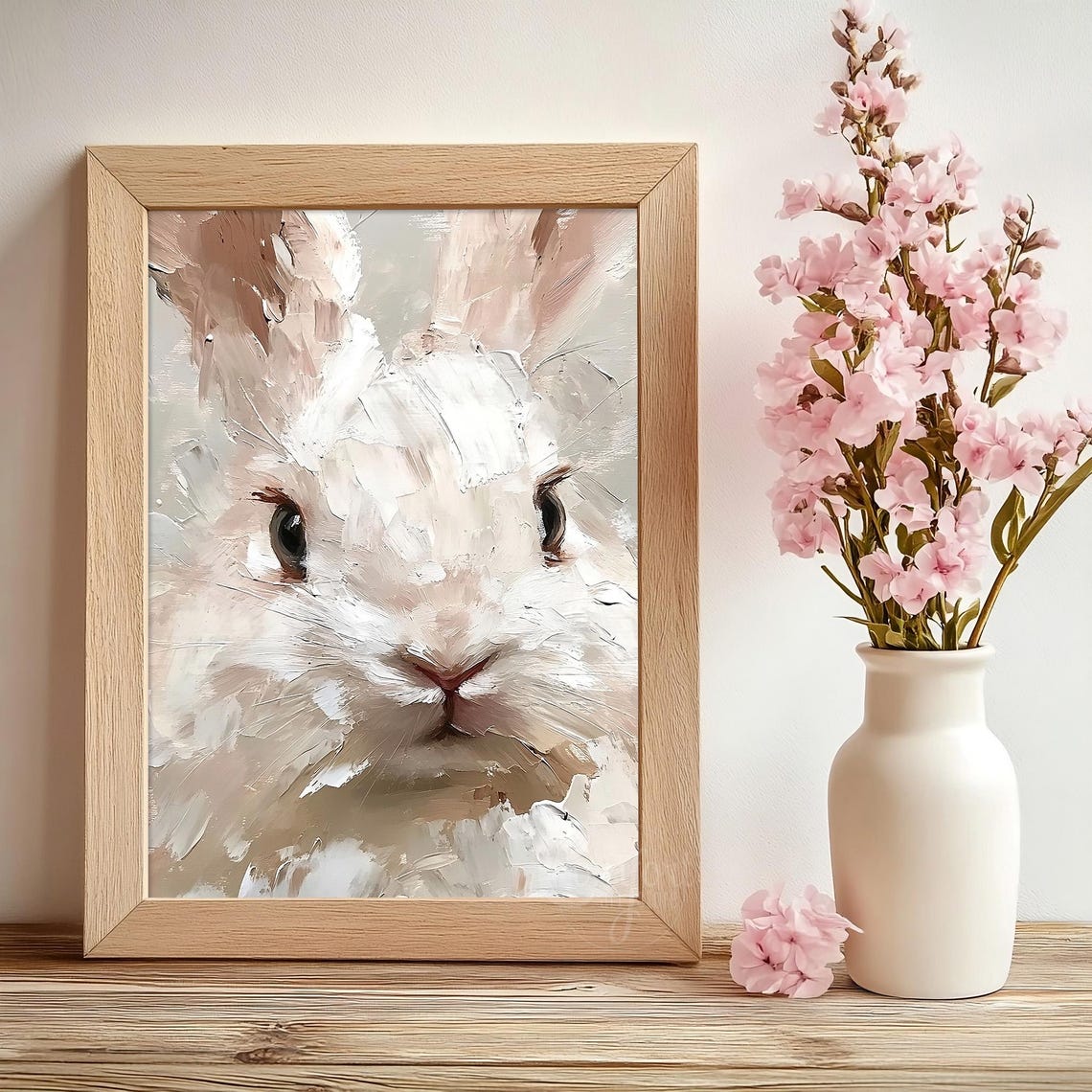 Easter Bunny Print Cute Easter Rabbit Close Up Neutral Spring Impasto Easter Bunny Nursery Wall Art Vintage Easter Decor Bunny Art - Image 2