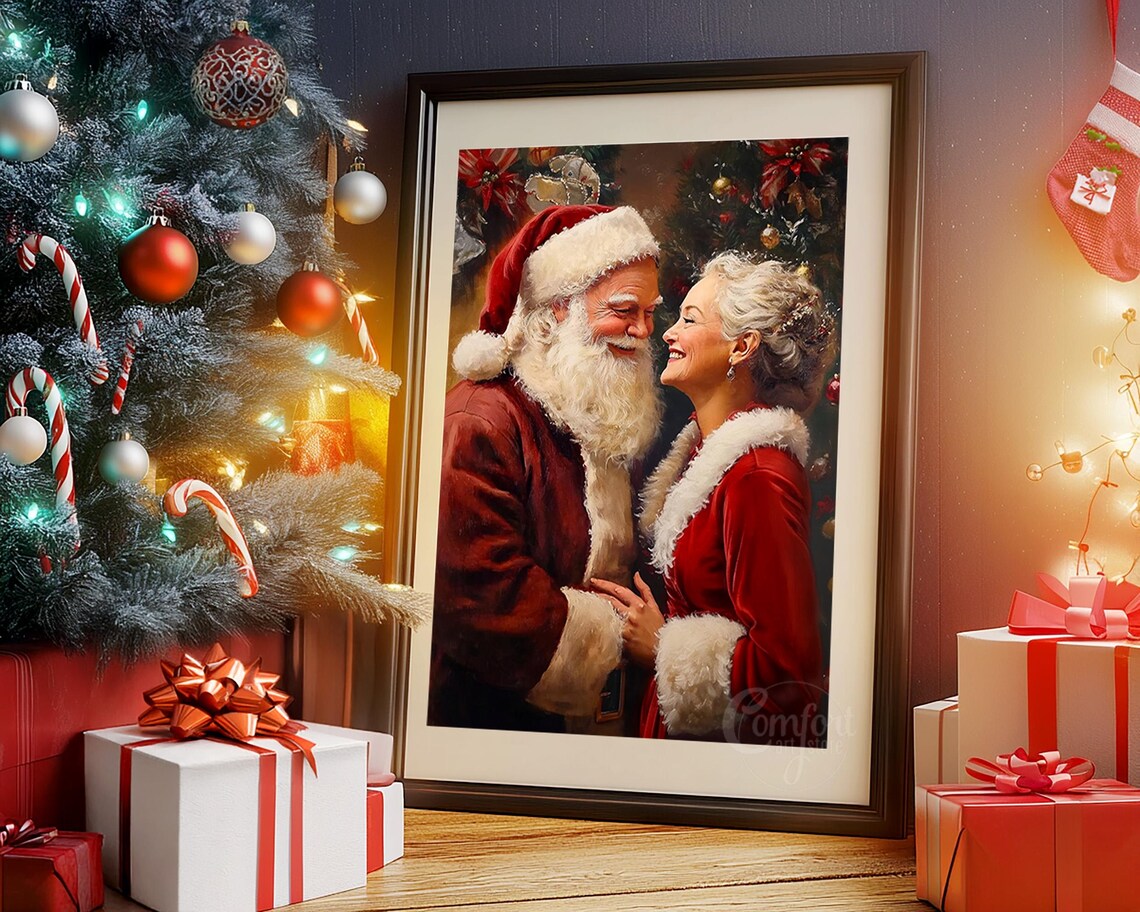 Christmas Santa Claus Mrs Claus Vintage Wall Art Print Christmas Holiday Decor Santa Couple Dark Academia Winter Christmas Art - Image 4