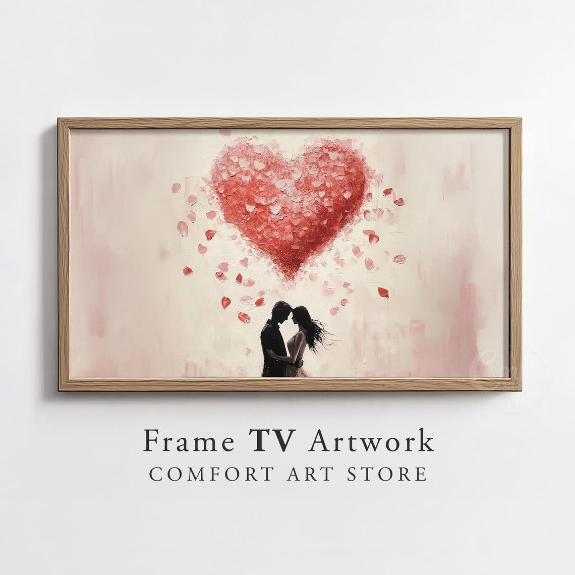 Lovers Embracing Under Heart Balloon Romantic Valentines Art Poster