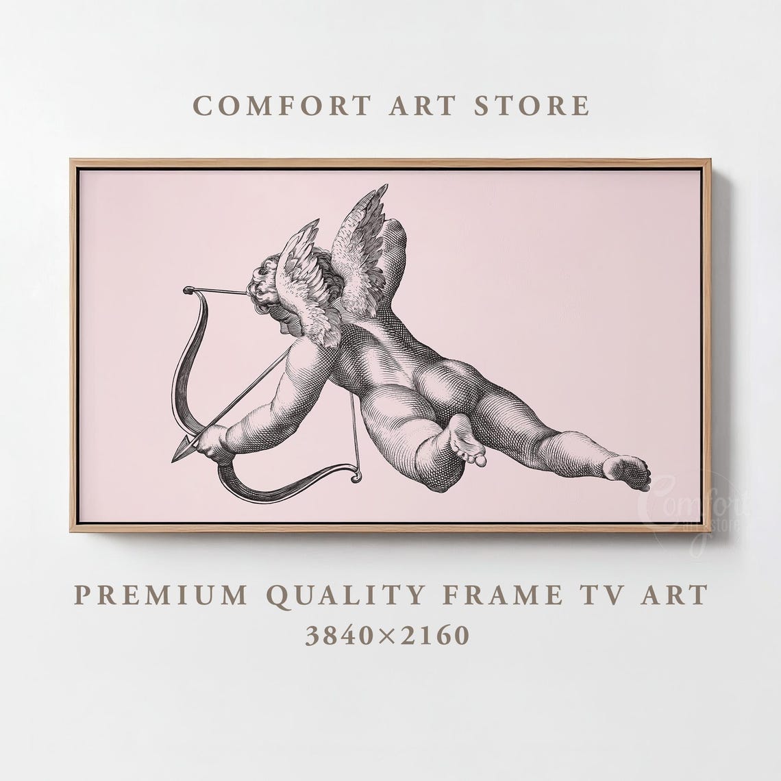 Cupid Drawing Bow Engraving Antique Valentine Frame TV Art Poster