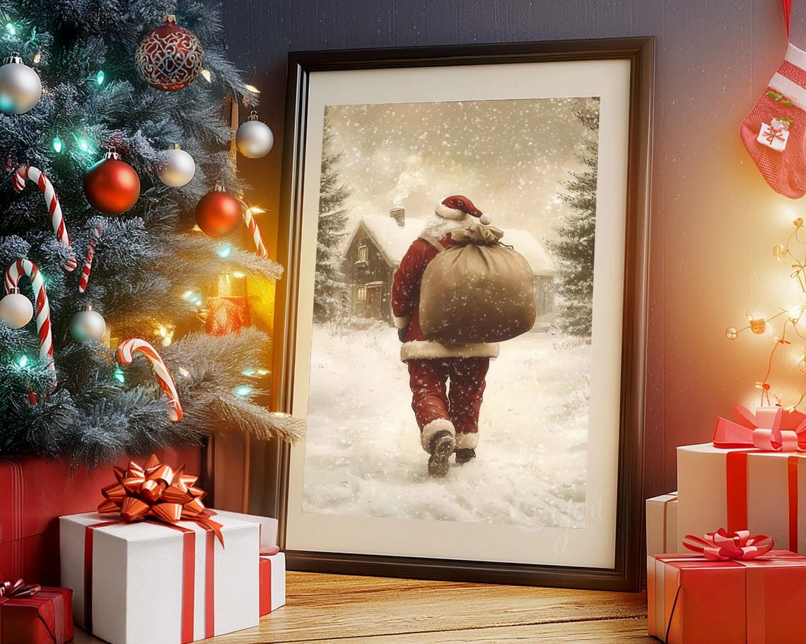 Santa Claus Walking Through Deep Snow with Gift Sack Wall Art - Image 5