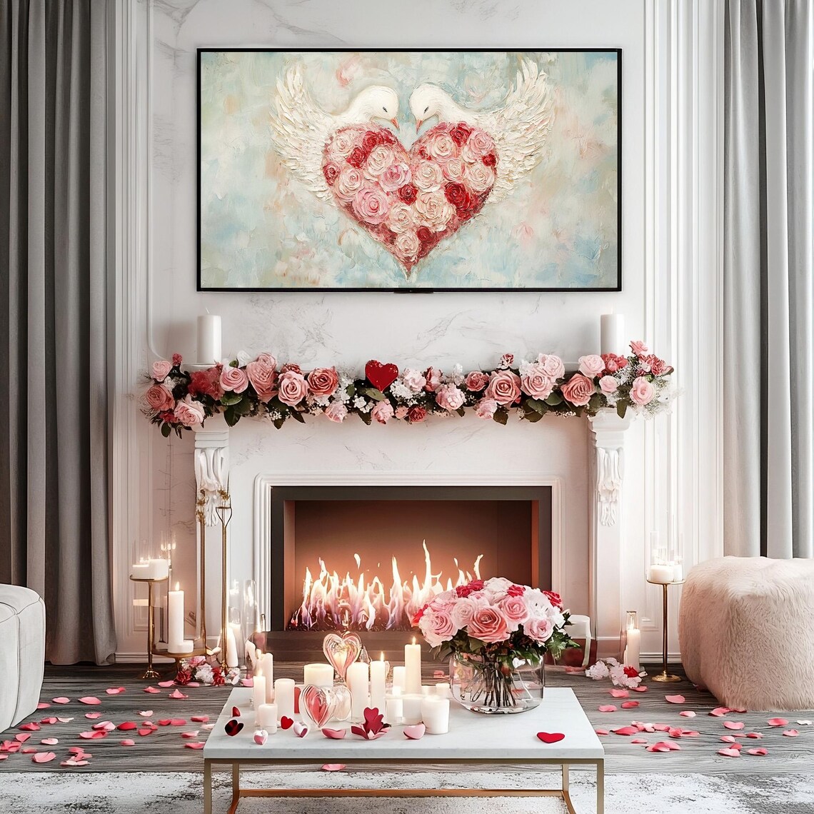 Valentines Day Frame Tv Art Frame Tv Red Pink Heart Of Roses Tv Vintage Valentines Heart Wings Painting Moody Romantic Home Dcor - Image 4