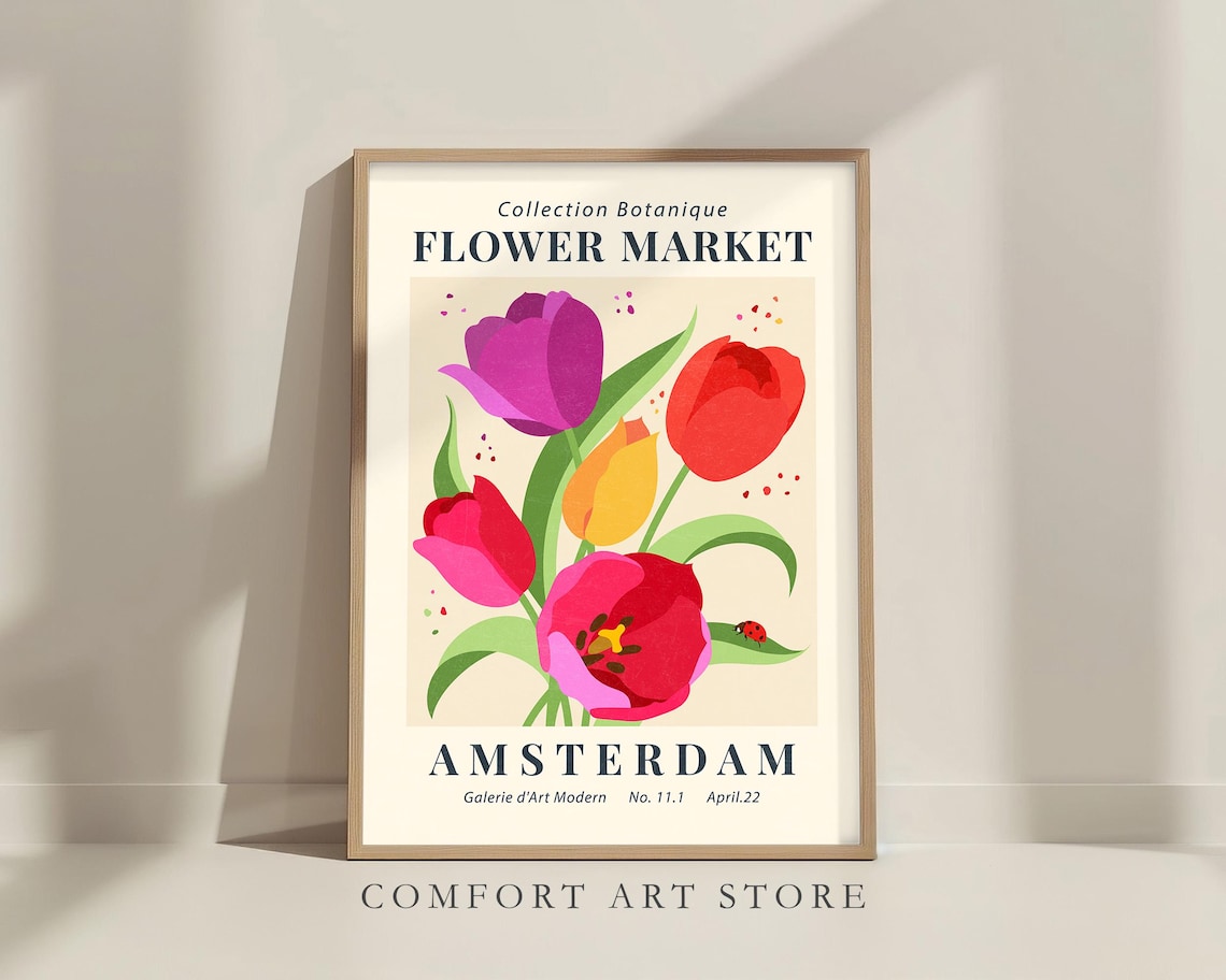 Amsterdam Flower Market Botanical Tulip Museum Exhibition Art Poster