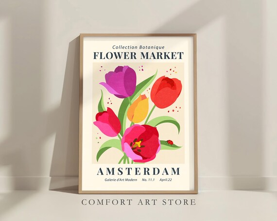 Amsterdam Flower Market Botanical Tulip Museum Exhibition Art Poster