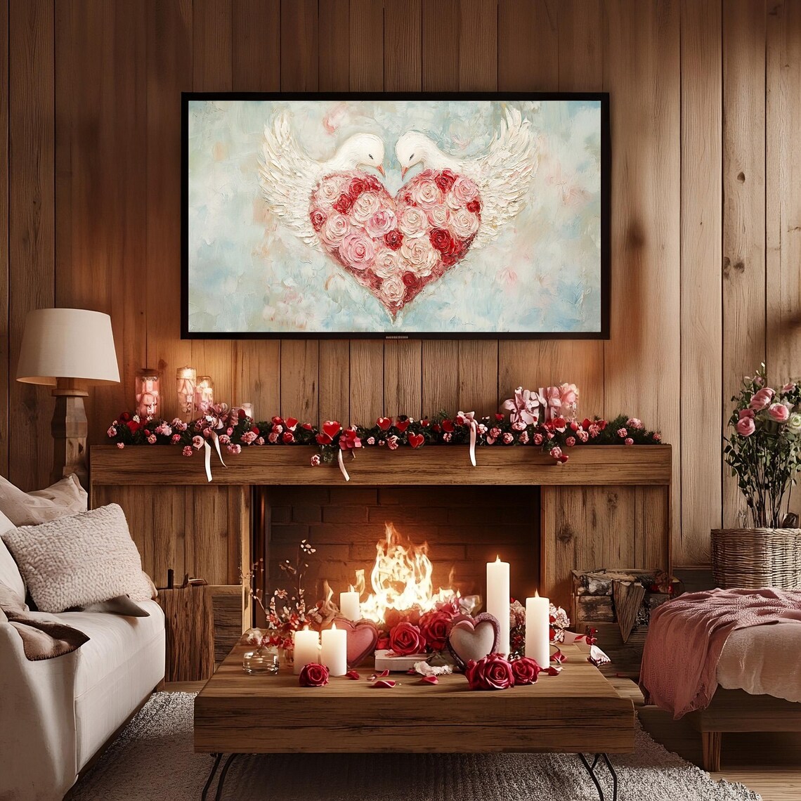 Valentines Day Frame Tv Art Frame Tv Red Pink Heart Of Roses Tv Vintage Valentines Heart Wings Painting Moody Romantic Home Dcor - Image 2