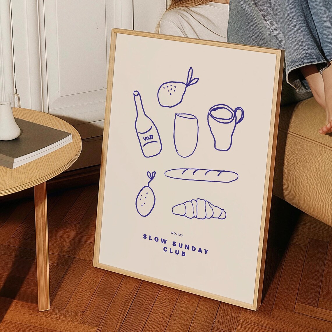 Slow Sunday Club French Breakfast Blue Line Drawing Kitchen Poster - Image 4
