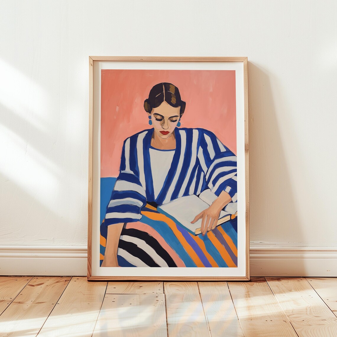 Woman Reading Art Print, Nordic Minimalist Decor