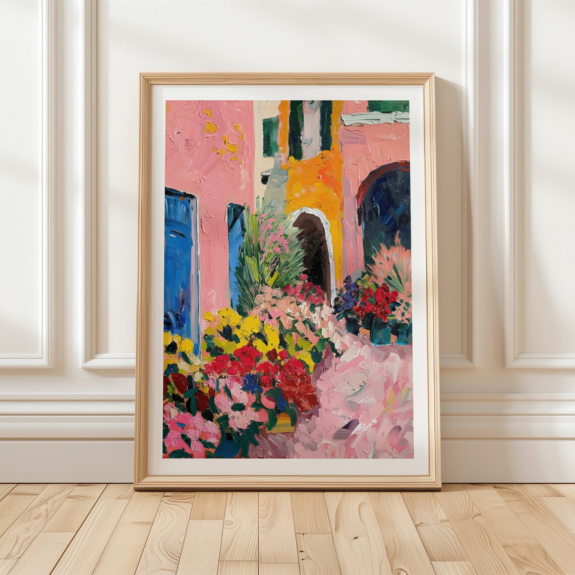 Colorful Flower Market Oil Painting Mediterranean Street Scene Poster