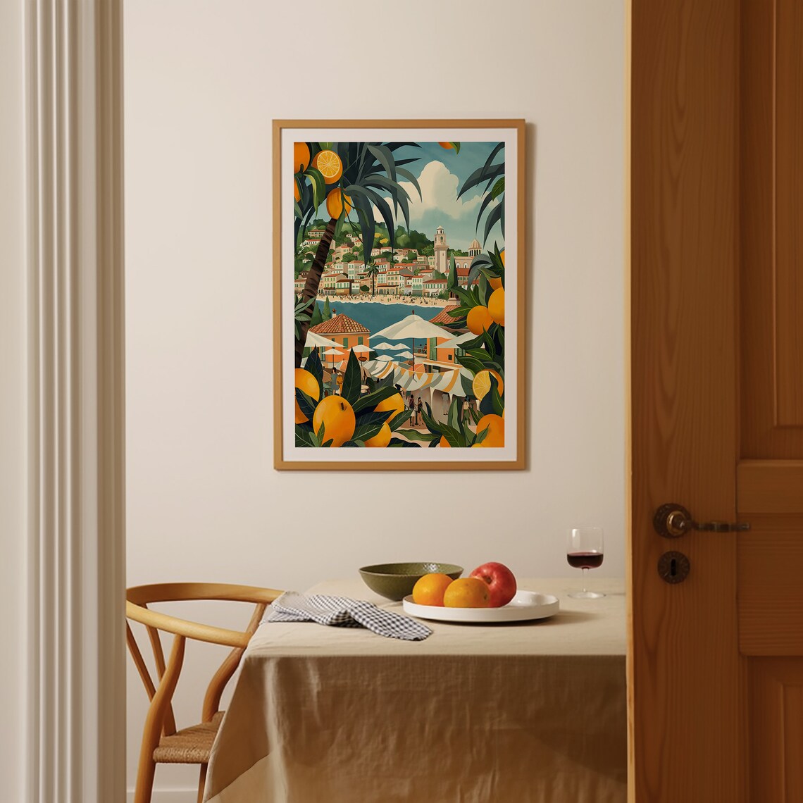 Menton France Lemon Festival Citrus Coastal Town Illustration Poster - Image 4