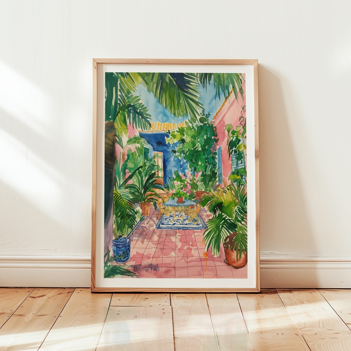 Tropical Garden Art Print Watercolor Wall Art Mediterranean Sea Lifestyle Poster Colorful Wall Art Flower Market Art