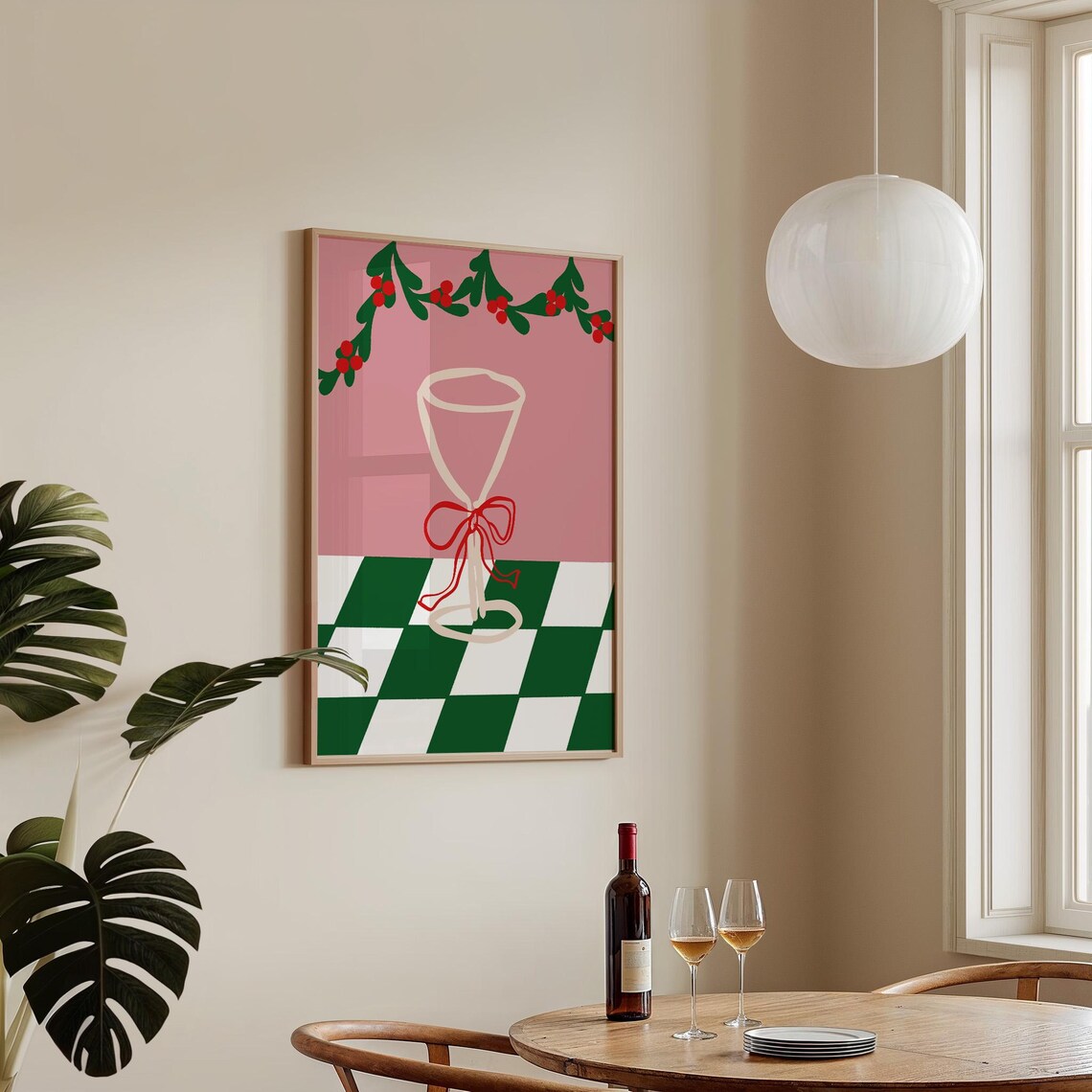Pink Christmas Cocktail Glass with Bow Retro Holiday Party Poster - Image 3