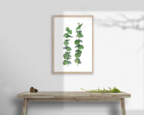 Watercolor Eucalyptus Sprigs Minimal Botanical Greenery Wall Poster