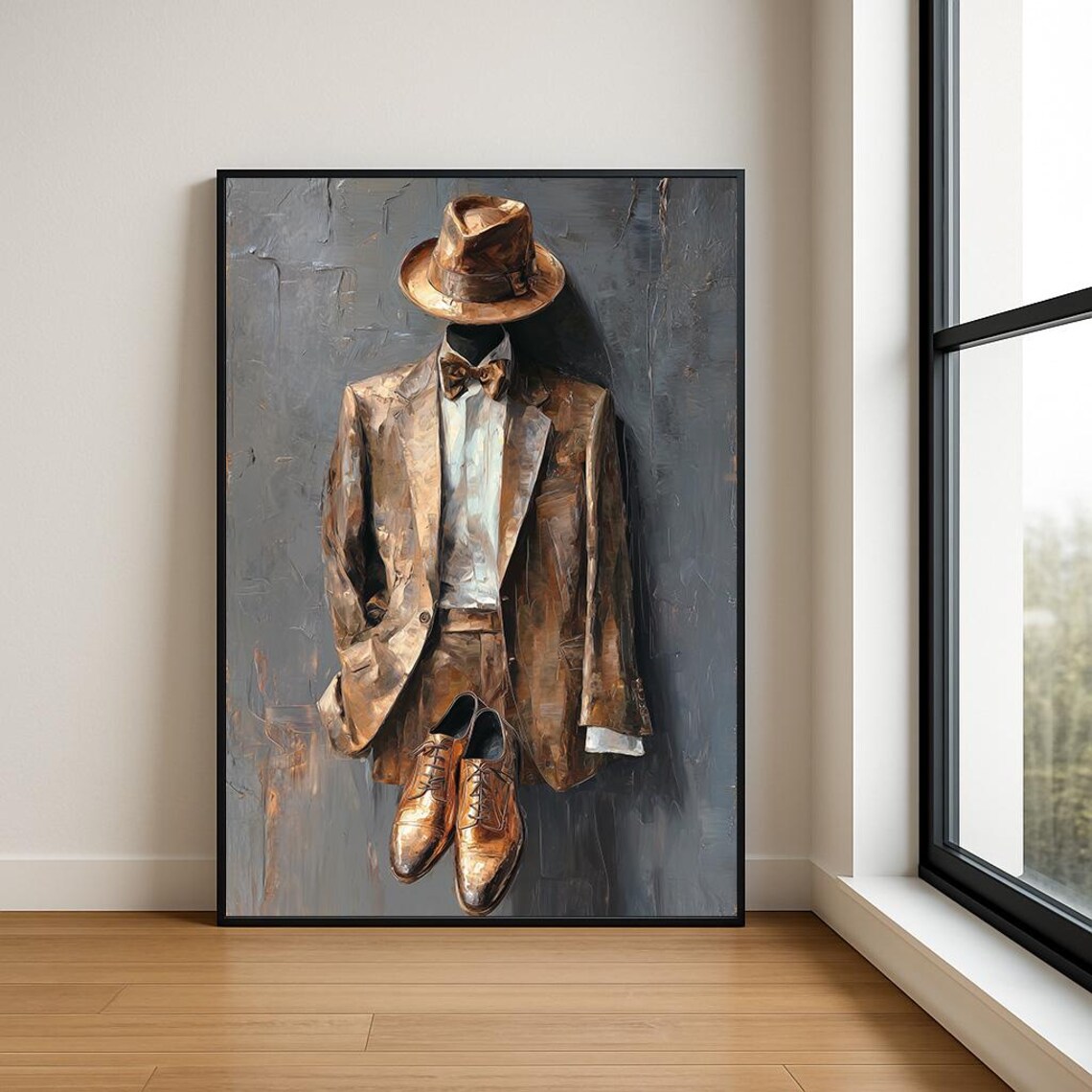 Golden Brown Gentleman Suit Bow Tie Vintage Oil Painting Poster