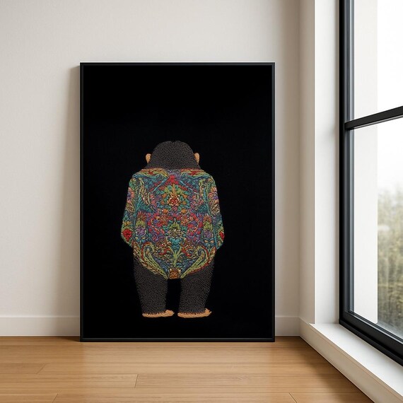 Colourful Embroidered Animal Wall Art Boho Illustration Print Vibrant Textile Style Home Decor