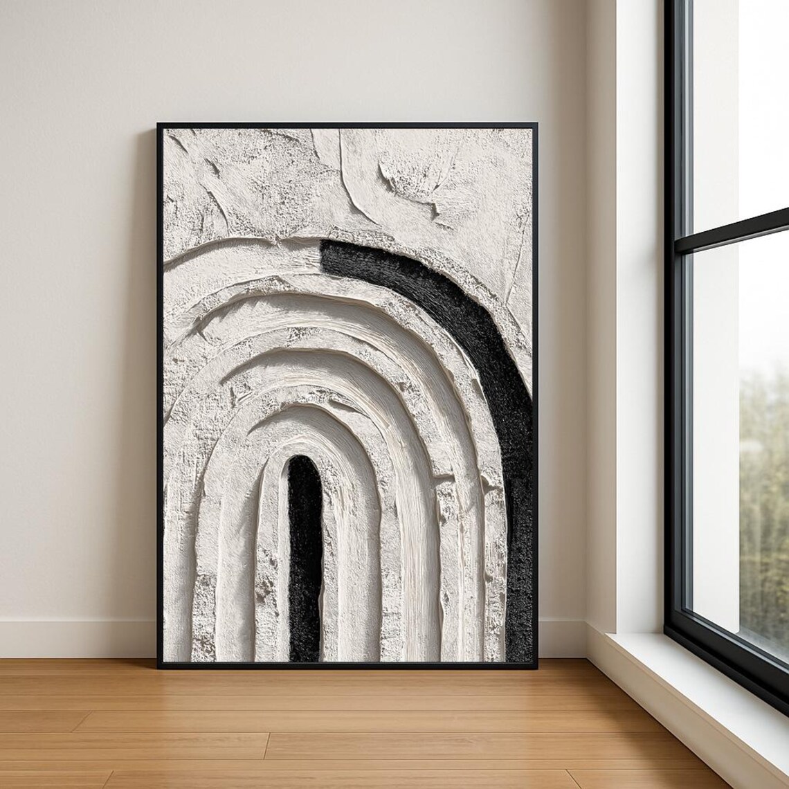 Black And White Textured Abstract Impasto Arch Minimalist Wall Art