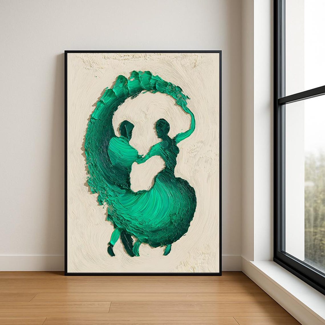 Emerald Green Flamenco Dancers Swirling Cream Impasto Poster