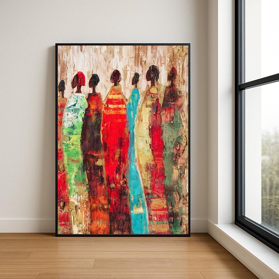 African Women in Colorful Robes Abstract Oil Painting Art Poster