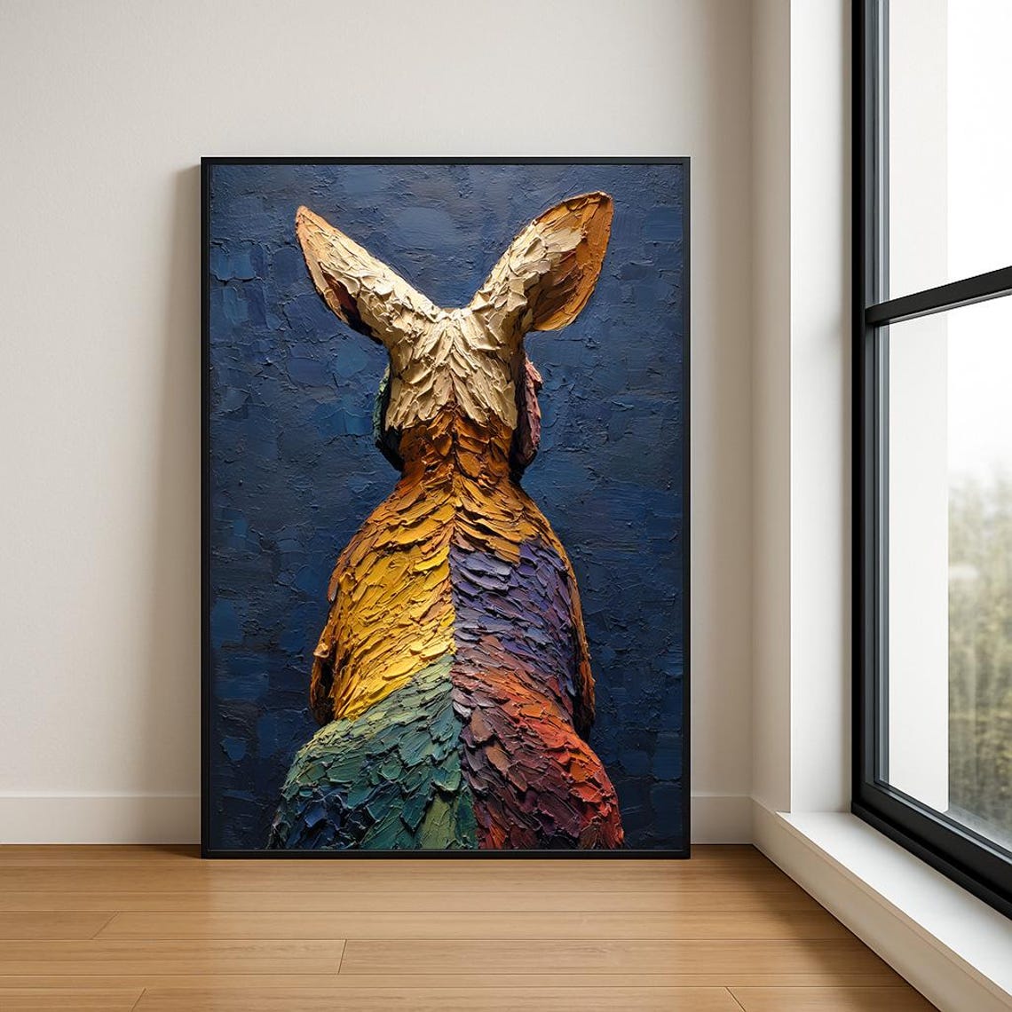 Colorful Rabbit From Behind Long Ears Impasto Animal Art Poster