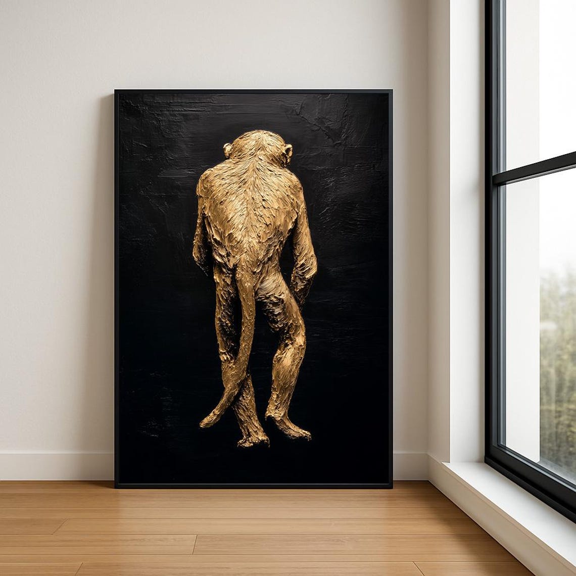 Golden Monkey Impasto Oil Painting Primate Portrait Black Poster
