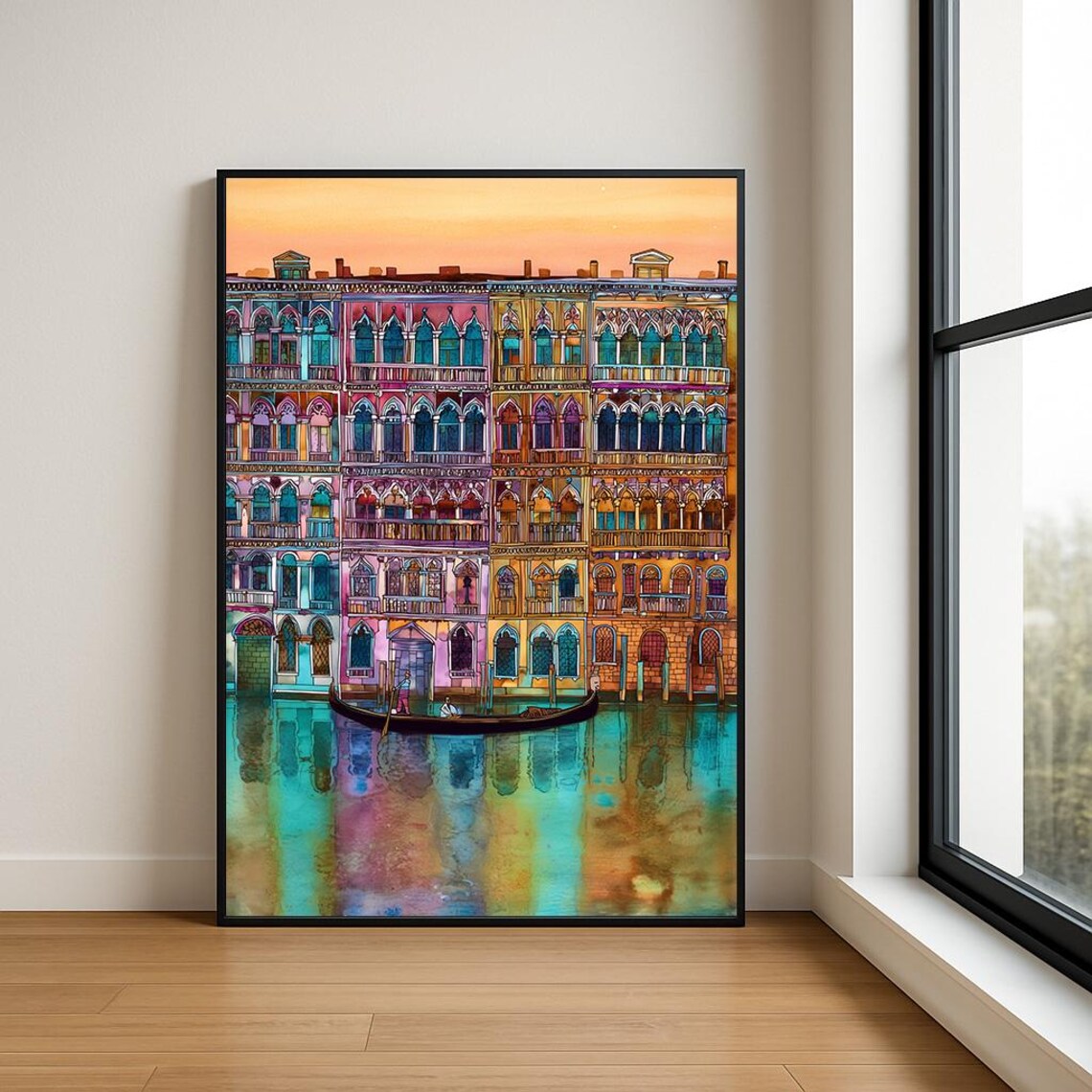 Venice Grand Canal Sunset Palazzo Gondola Reflection Art Poster