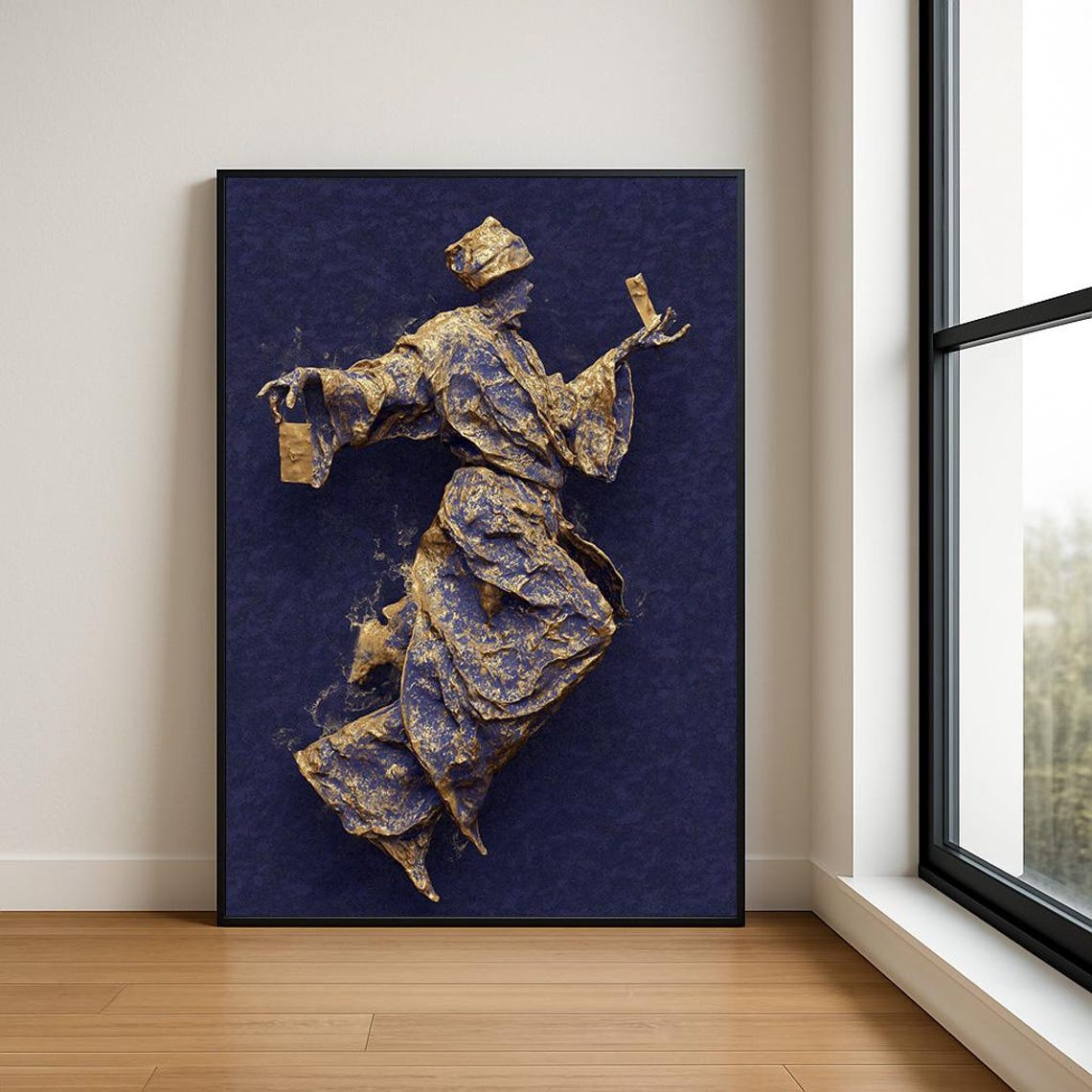 Gold And Navy Magician With Lantern On Indigo Impasto Poster