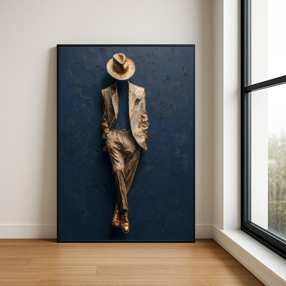 Modern Gentleman Abstract Oil Painting Suit Hat Wall Art Luxury Decor Print