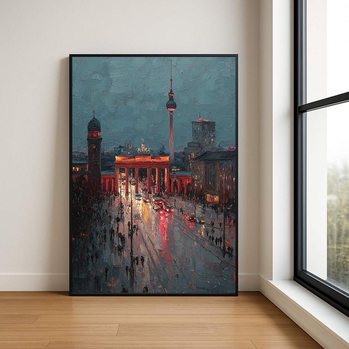Berlin Brandenburg Gate Night City Impasto Oil Painting Poster