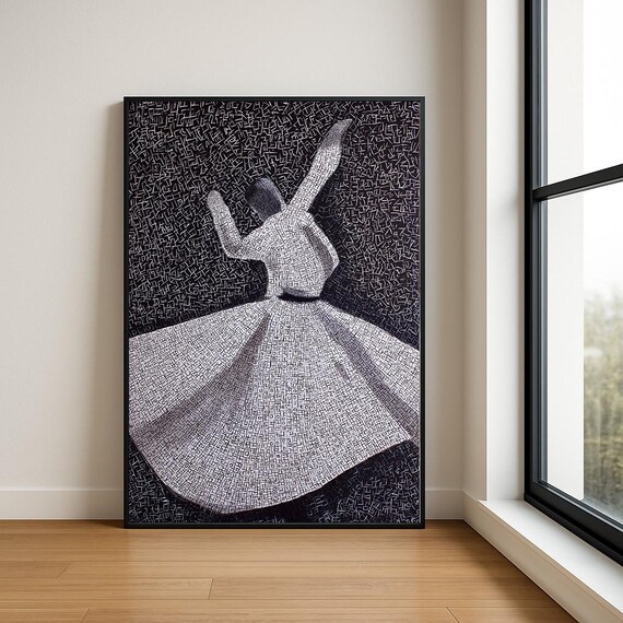 Whirling Dervish Sufi Dance Mosaic Painting Mystic Spiritual Black Poster
