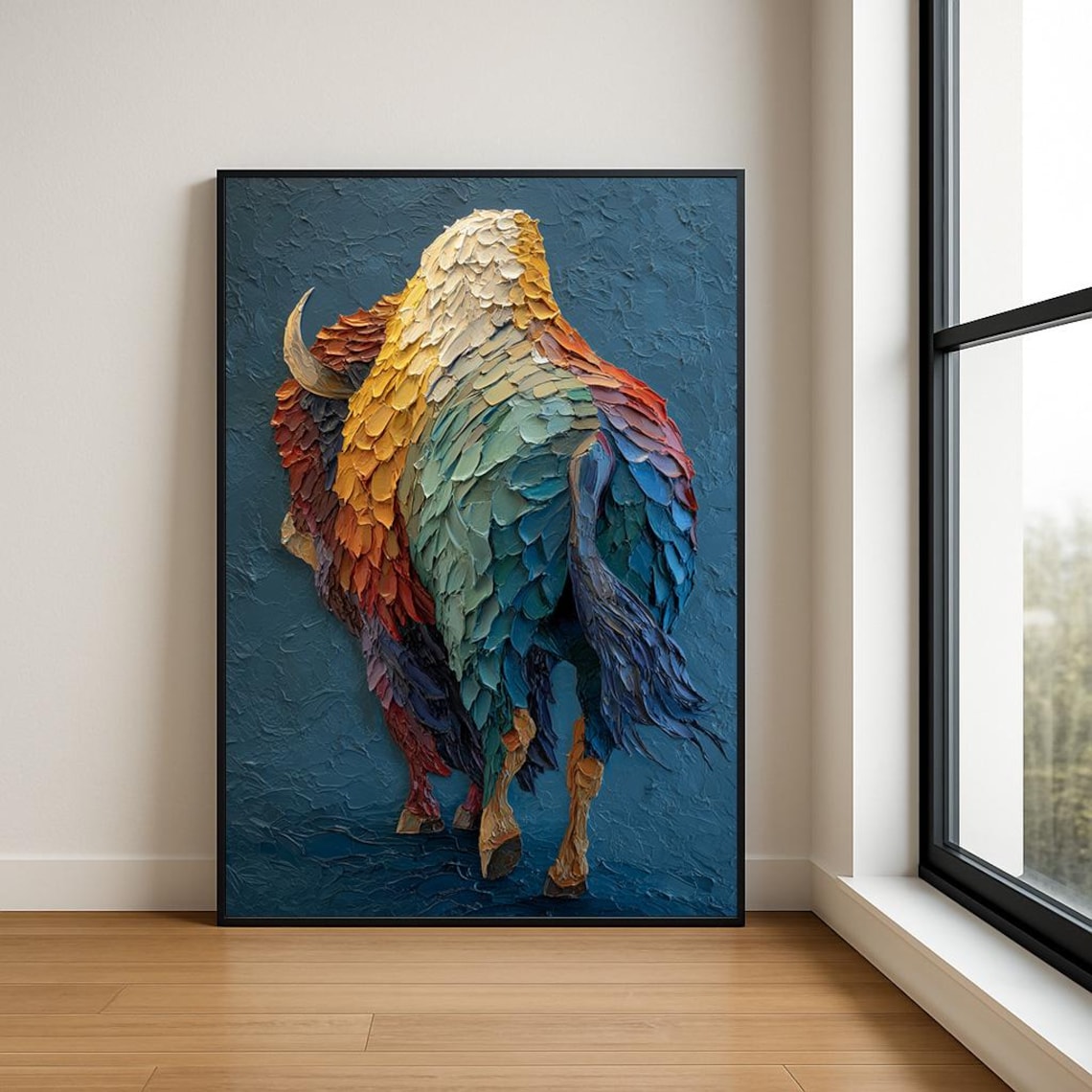 Colorful Buffalo Bison From Behind Impasto Texture Animal Poster
