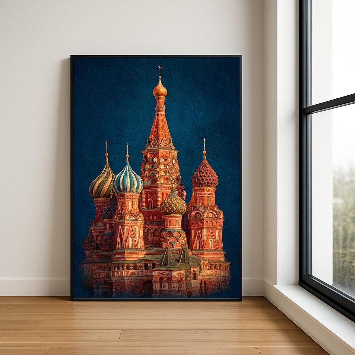 St Basils Cathedral Moscow Onion Domes Starry Night Art Poster