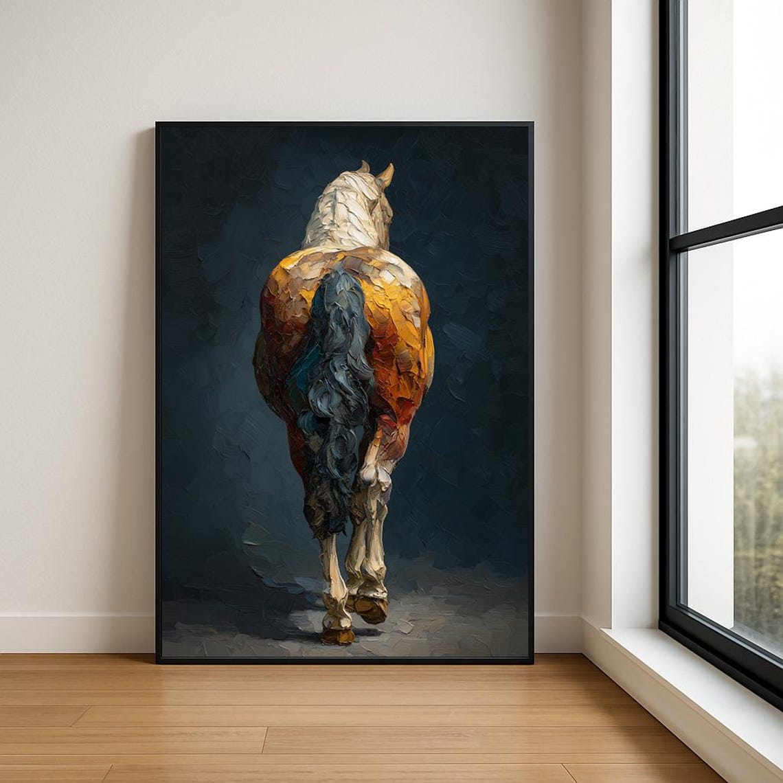 Colorful Horse From Behind Impasto Oil Texture Animal Portrait Poster