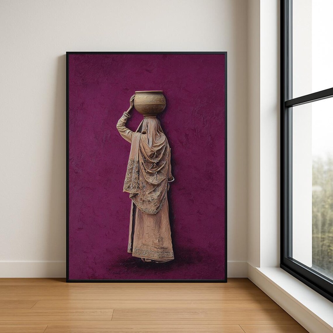 South Asian Woman Water Pot Magenta Impasto Figure Art Poster