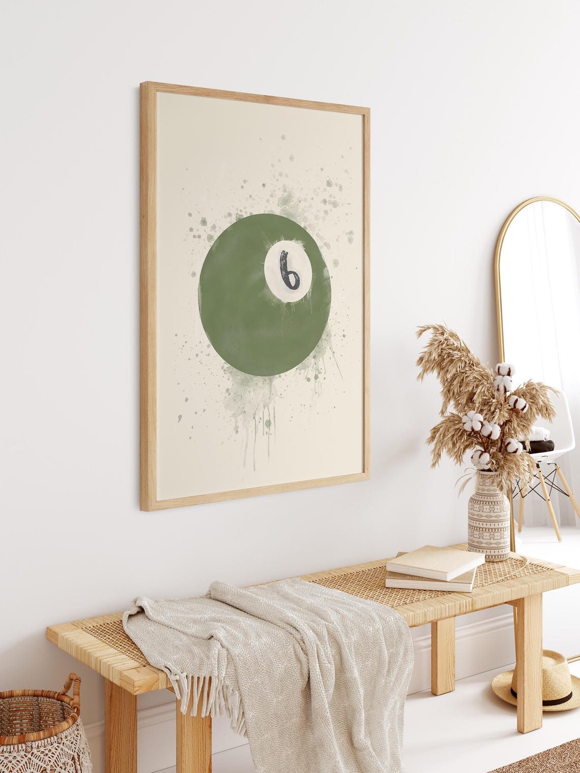 Green 6 Pool Ball Watercolor Splash Retro Billiards Decor Print - Image 2