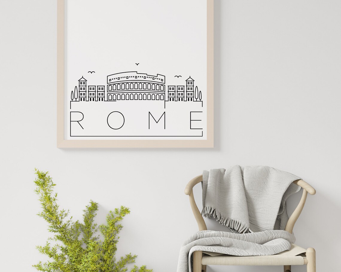 Rome Italy Colosseum Ancient Minimalist Skyline Line Art Poster