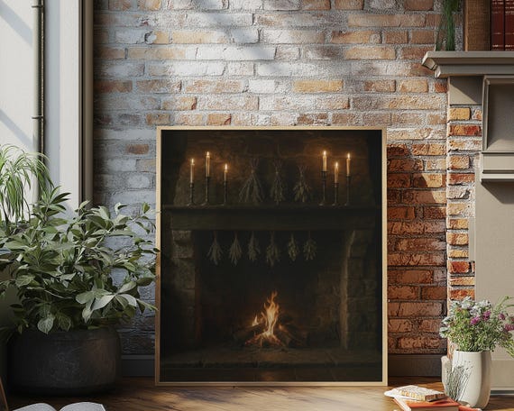Moody Chateaucore Fireplace Rustic French Wall Art With Candles Herbs