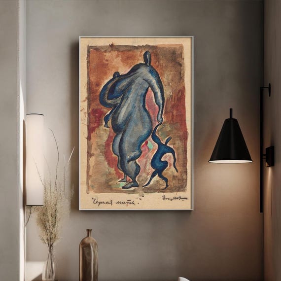 Mother And Child Abstract Watercolor Art Print Surreal Family Wall Decor