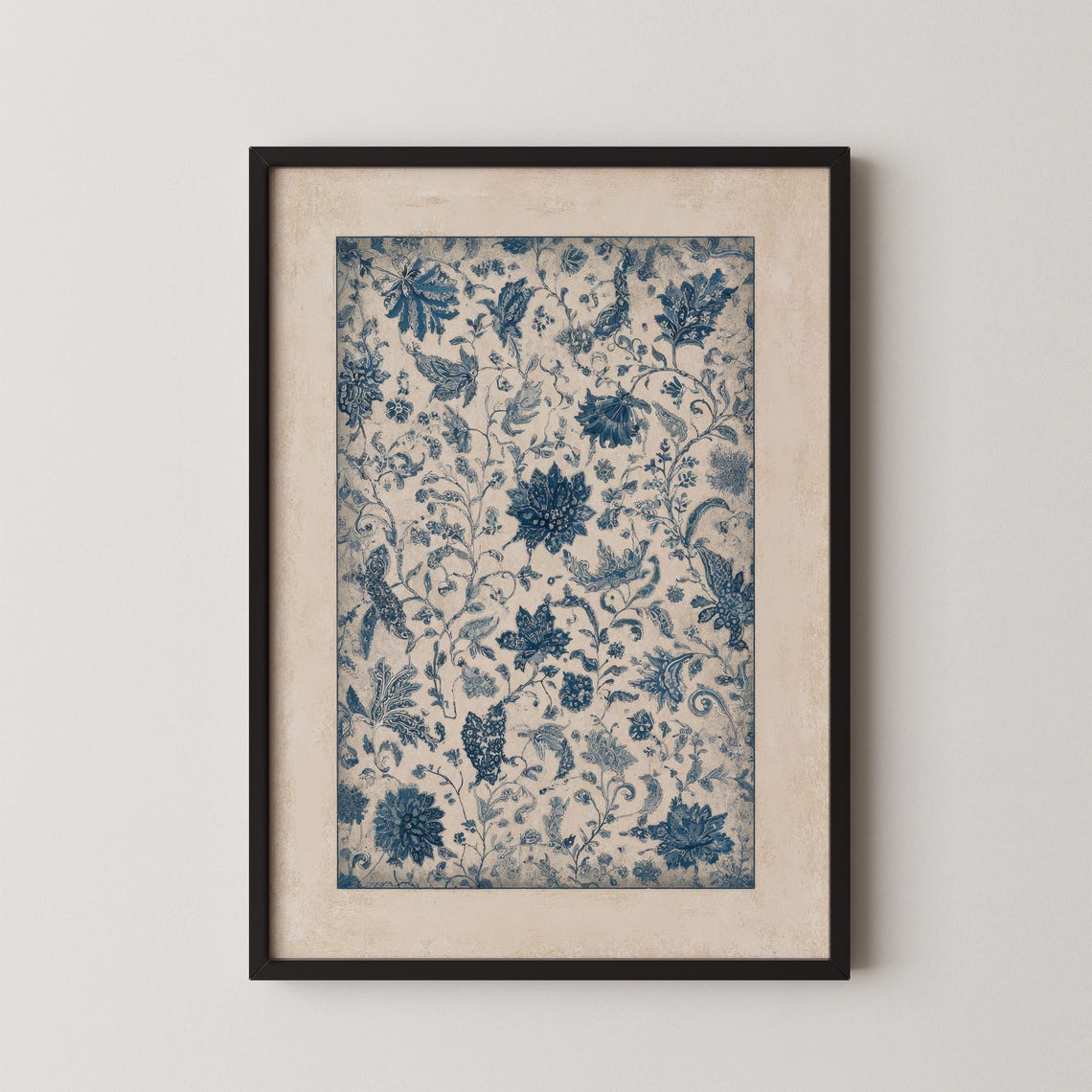 Vintage Blue Botanical Floral Toile French Country Art Poster